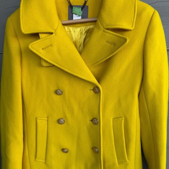 J Crew Nello Gori wool blend yellow peacoat - Picture 3 of 5